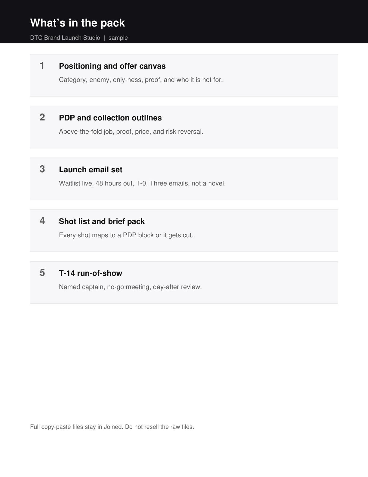 What's in the DTC Brand Launch Studio pack